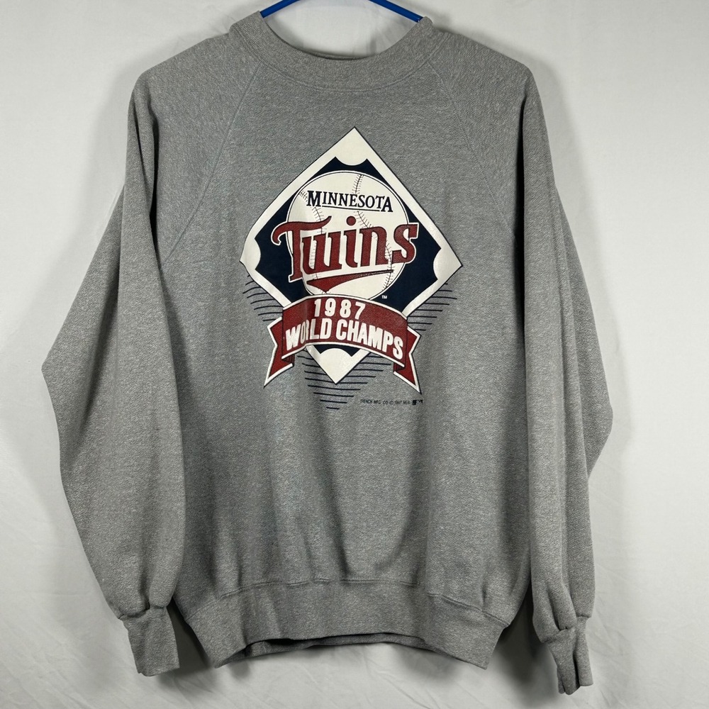 Trench Sweatshirt Mens M Gray 1987 World Champs Minnesota Twins Vintage MLB